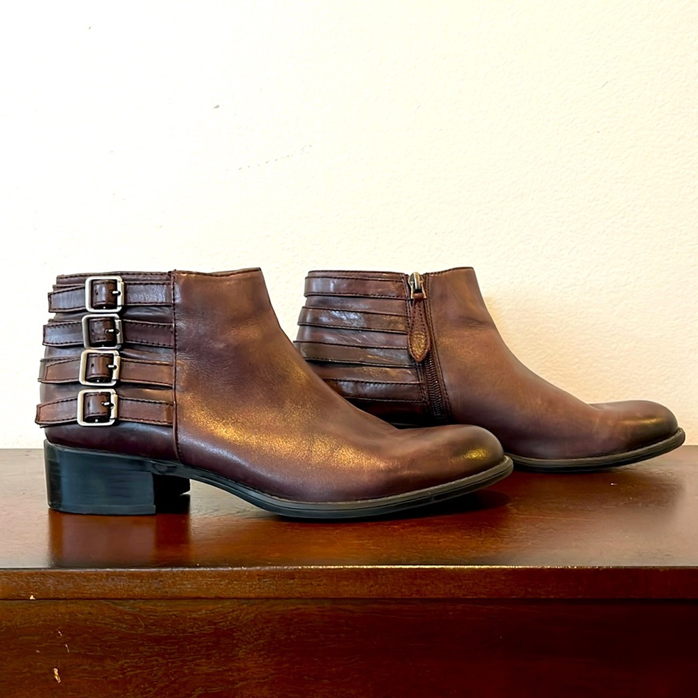 Franco Sarto Leather Buckle Booties Purple size 8